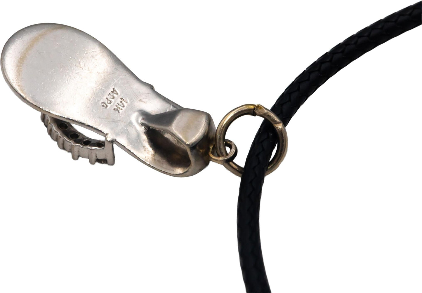 14k White Gold 0.16CT Round Cut Diamond Sandal Charm Pendant Necklace