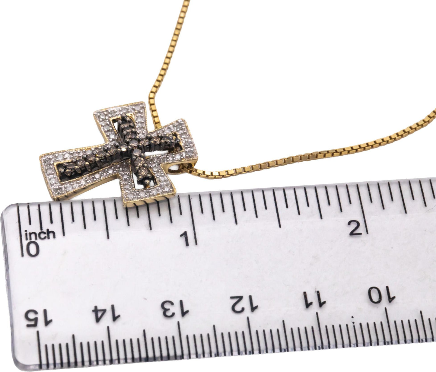 14k Yellow & White Gold 0.45CT Round Cut Diamond Cross Crucifix Pendant Necklace