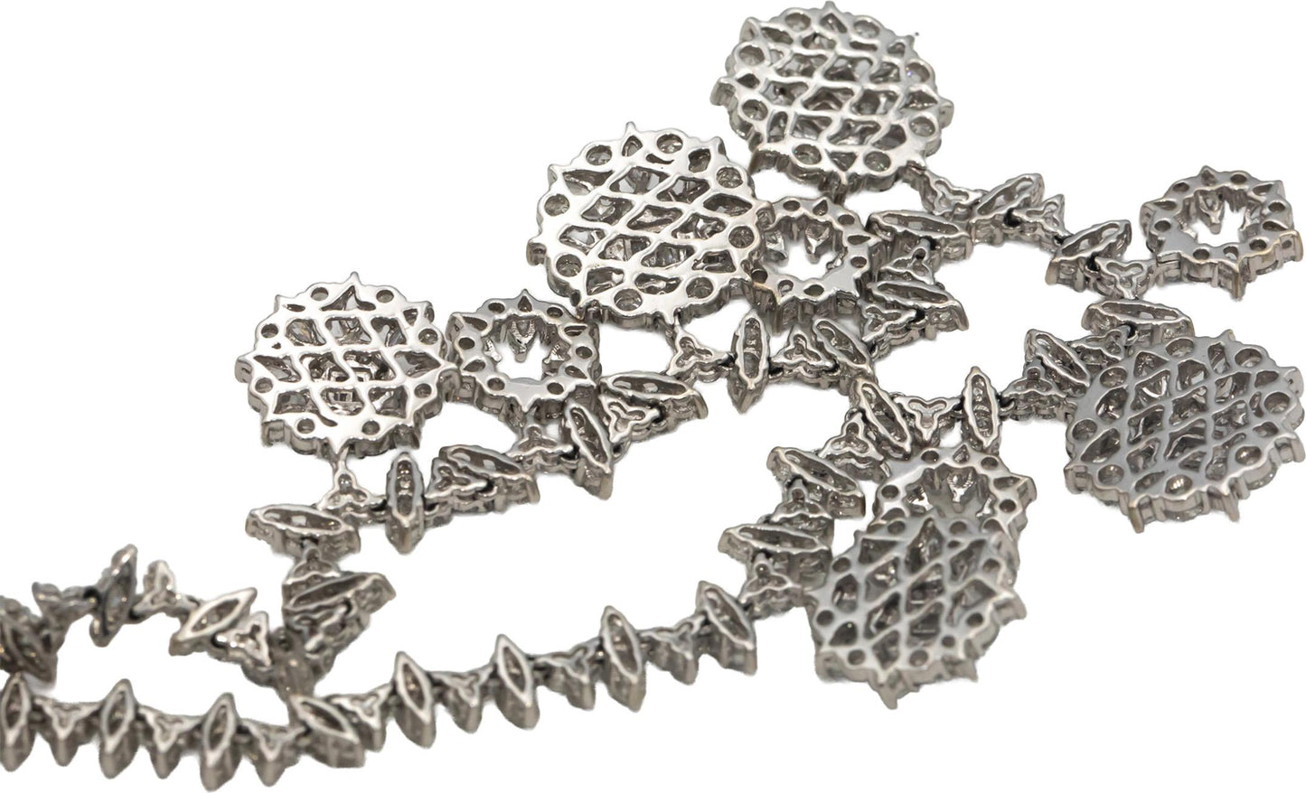 Diamond 18k White Gold VS Round Cut Flower Formal Dangle Necklace 13.0CT