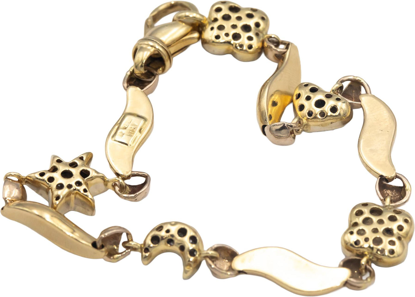 14k Yellow Gold 0.50CT Round Cut Diamond Mixed Themes Link Bracelet