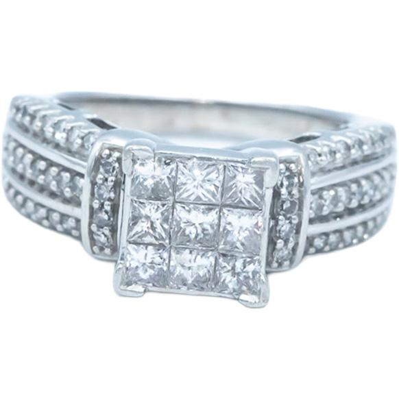 10k White Gold 0.75CT Princess & Round Cut Diamond Ring Size 5.75
