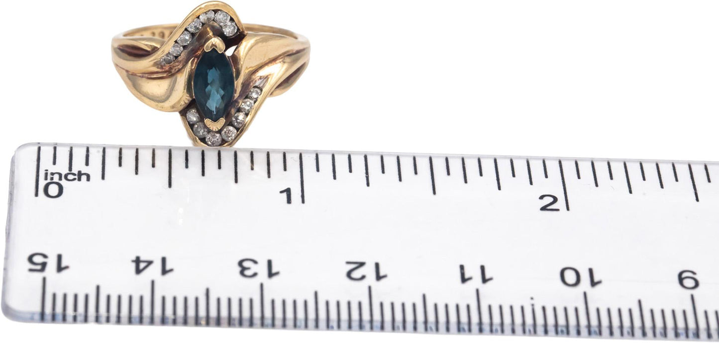 10k Yellow Gold Jewelry 1.0CT Diamond and Sapphire Cocktail Ring Size 7