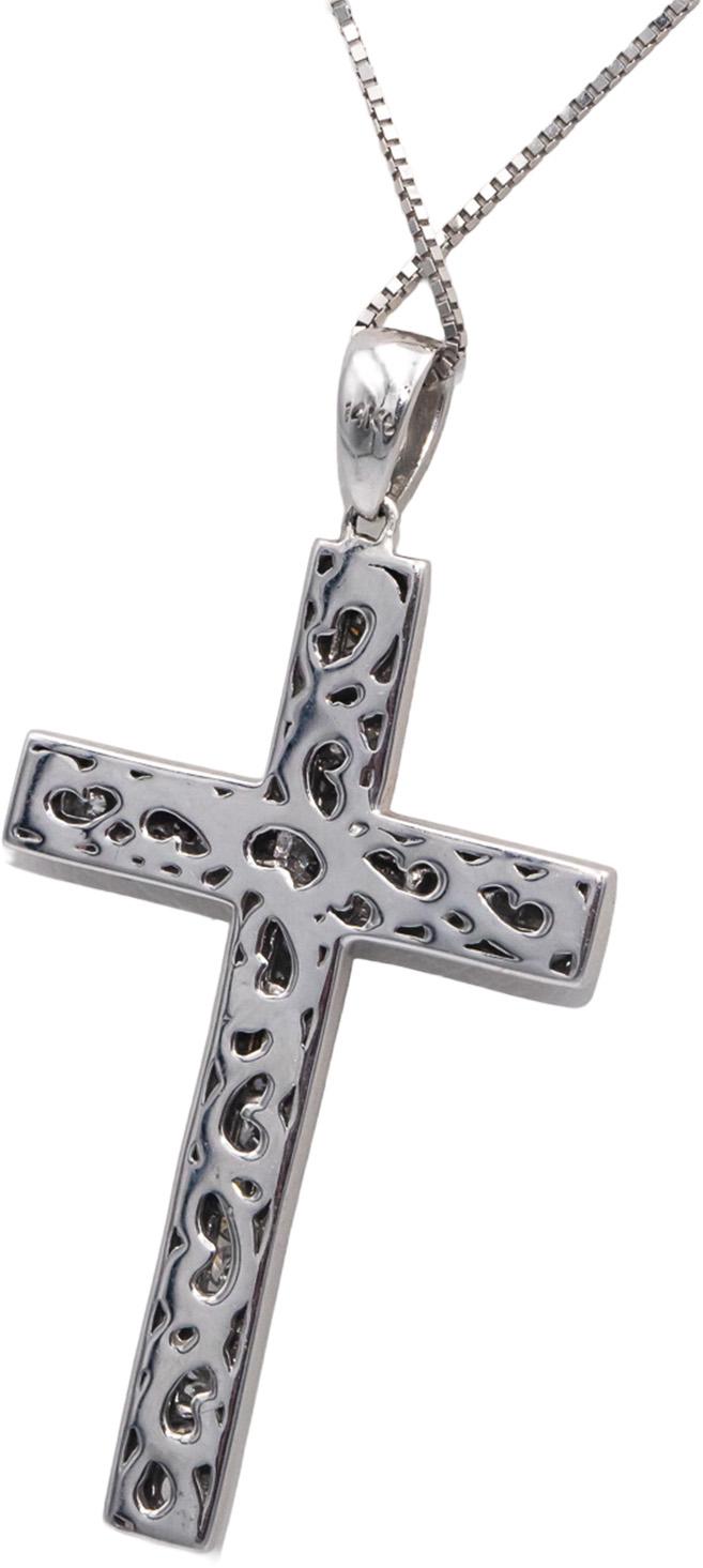 14k White Gold 0.50CT Round Channel Set Diamond Cross Crucifix Pendant Necklace