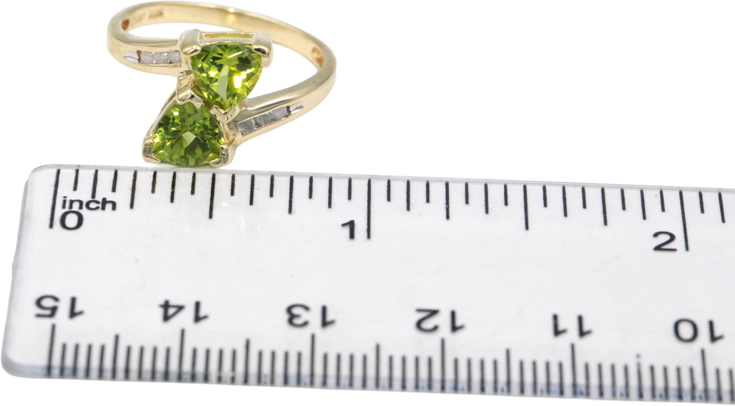 Peridot & Diamond 10k Yellow Gold Crossover Ring 1.55CT Size 7