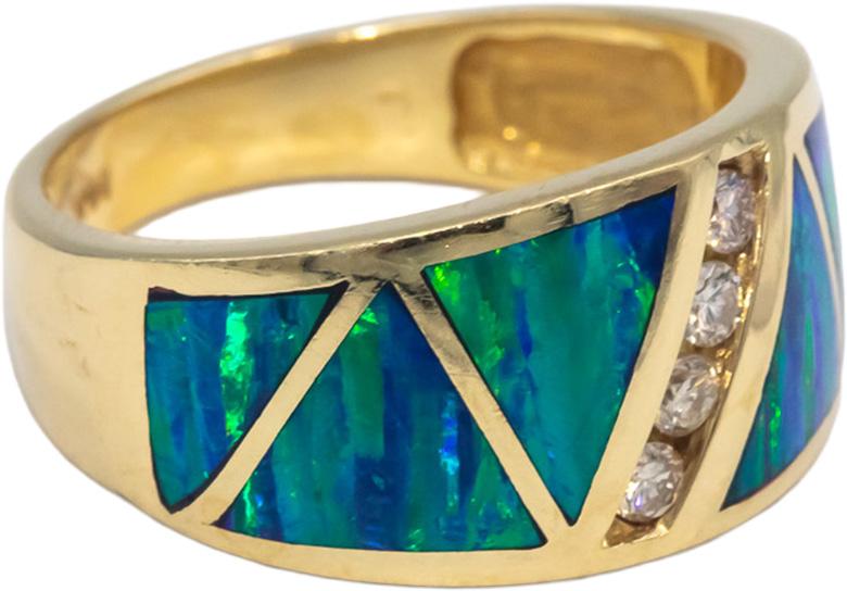 14k Yellow Gold VS Diamond & Painted Enamel Wide Band Ring 0.20CT Size 10.75