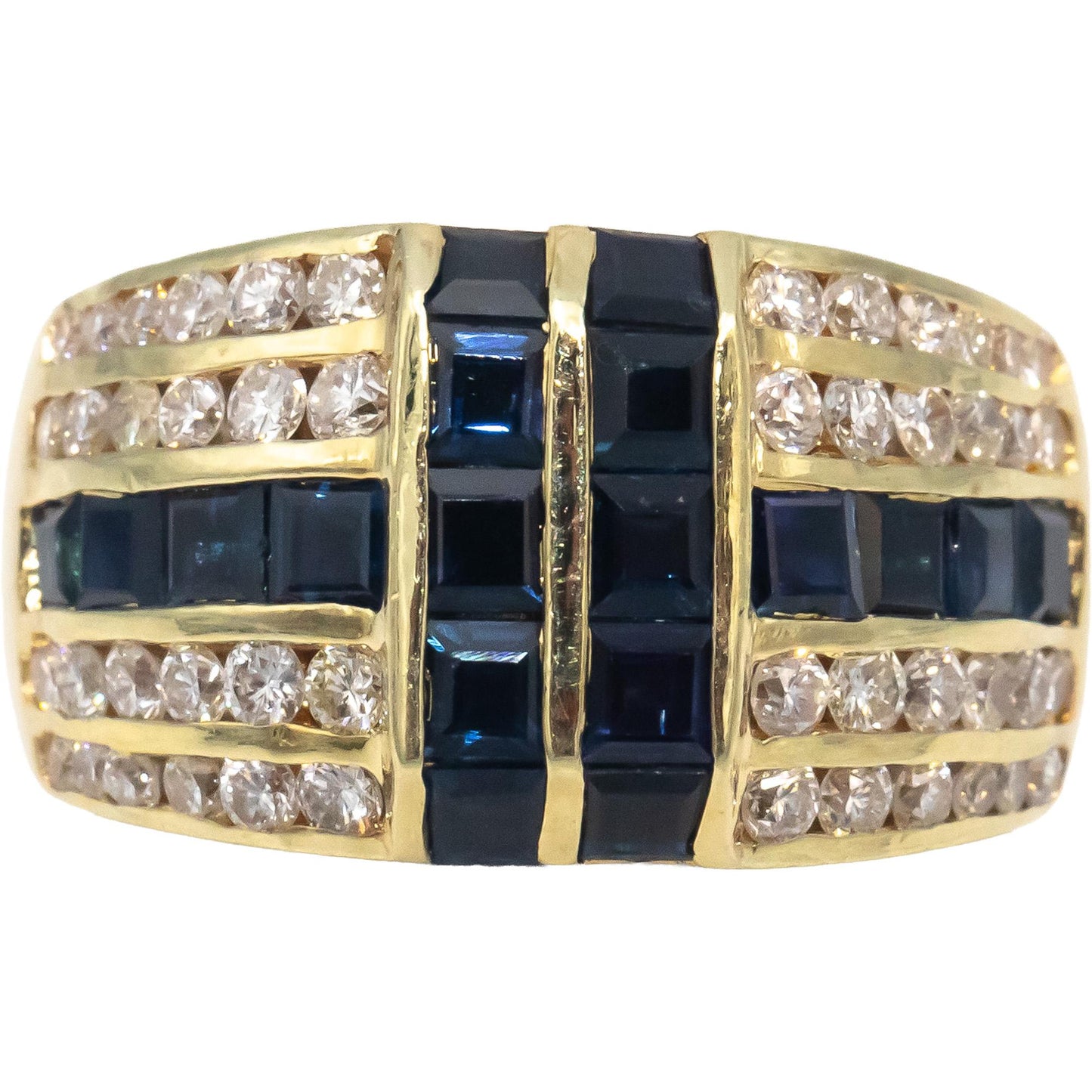 14k Yellow Gold Diamond and Sapphire Wide Band Ring 2.0CT Size 6