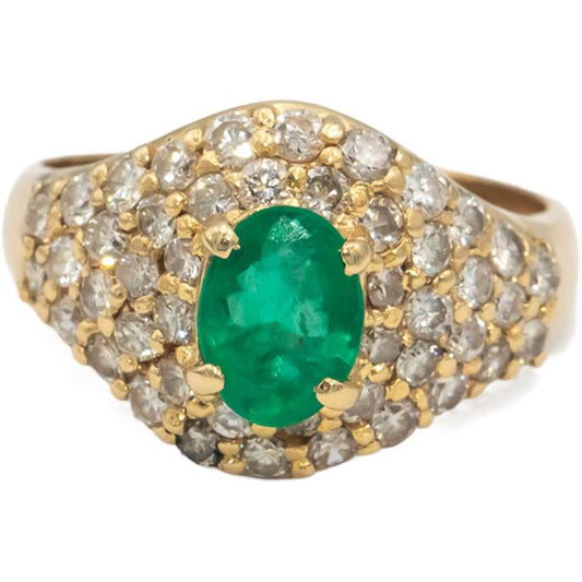 14k Yellow Gold Oval Cut Emerald Round Diamond Cocktail Ring 2.50CT Size 9