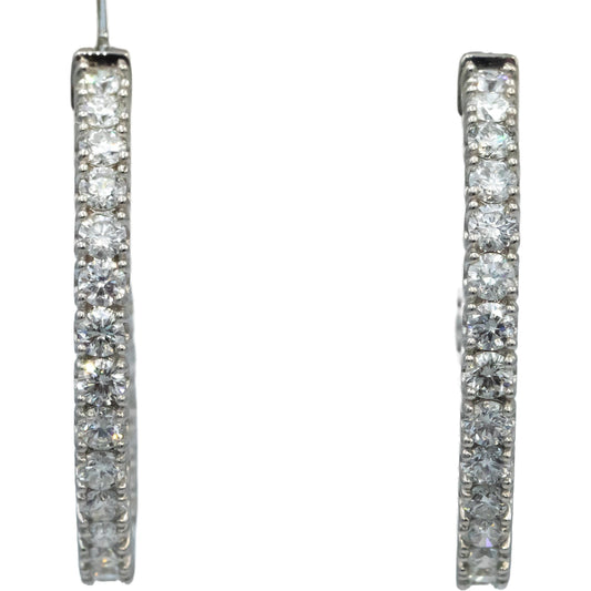 14k White Gold Round Diamond Inside Out Circle Hoop Earrings 5.35CT