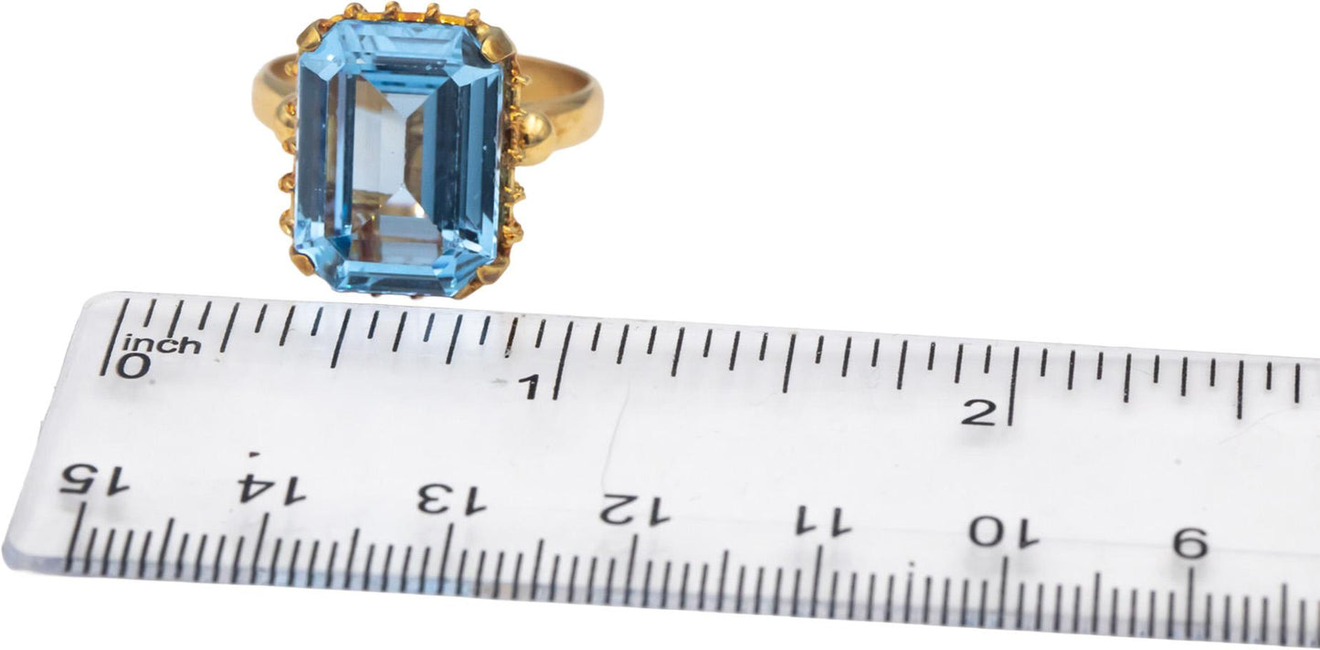 18k Yellow Gold Emerald Cut Blue Topaz Solitaire Cocktail Ring 11.0CTW Size 9