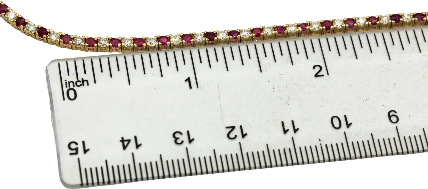 14k Yellow Gold VS Round Diamond and Ruby Tennis Necklace 10.21CTW
