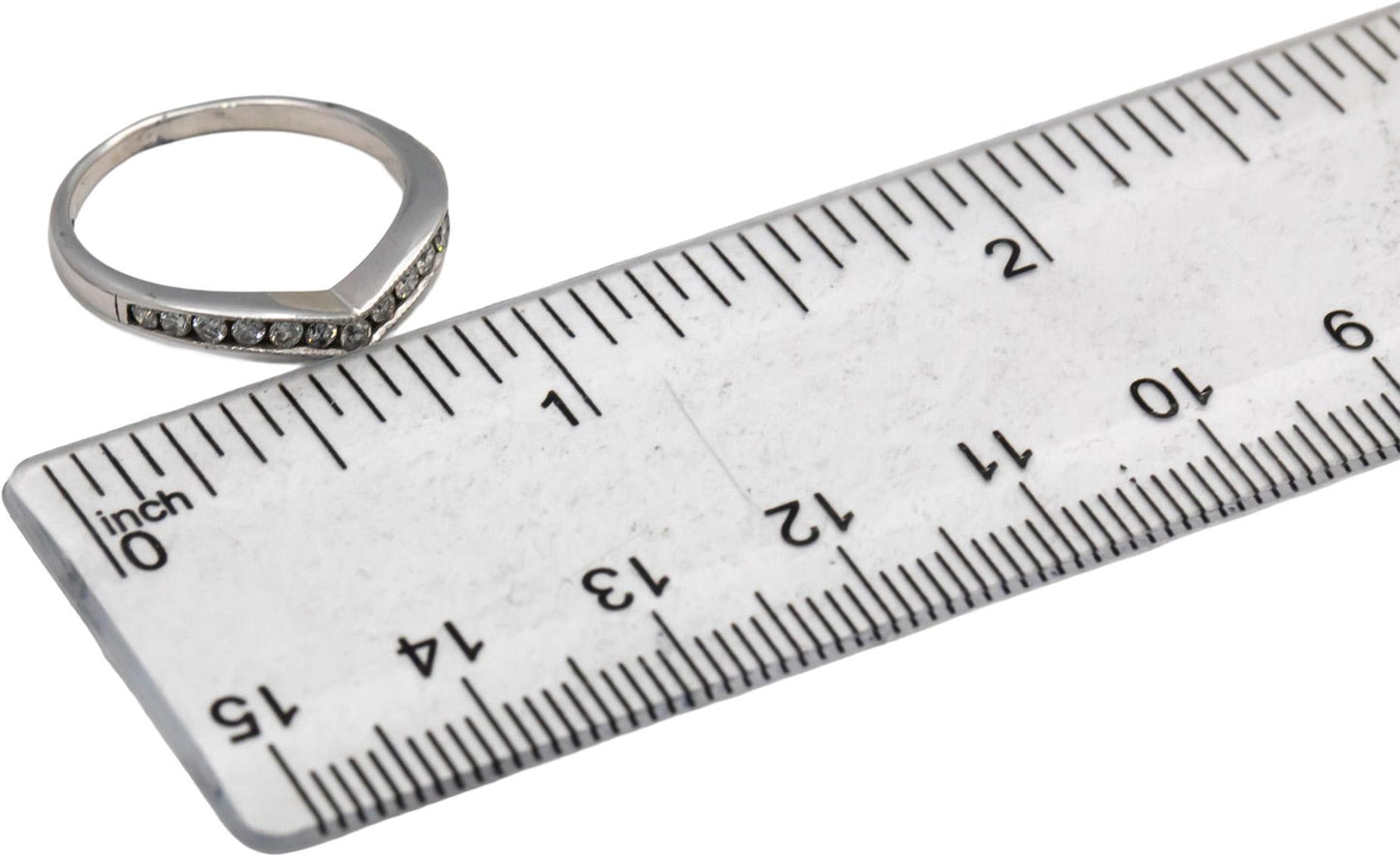 14k White Gold Channel Set Diamond Wishbone Chevron Band Ring 0.15CT Size 6.25