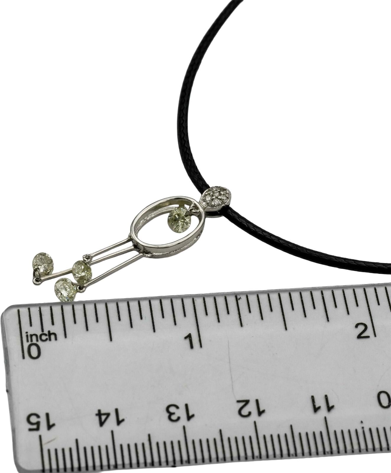 14k White Gold Round Diamond Dangle Pendant Necklace 0.85CT