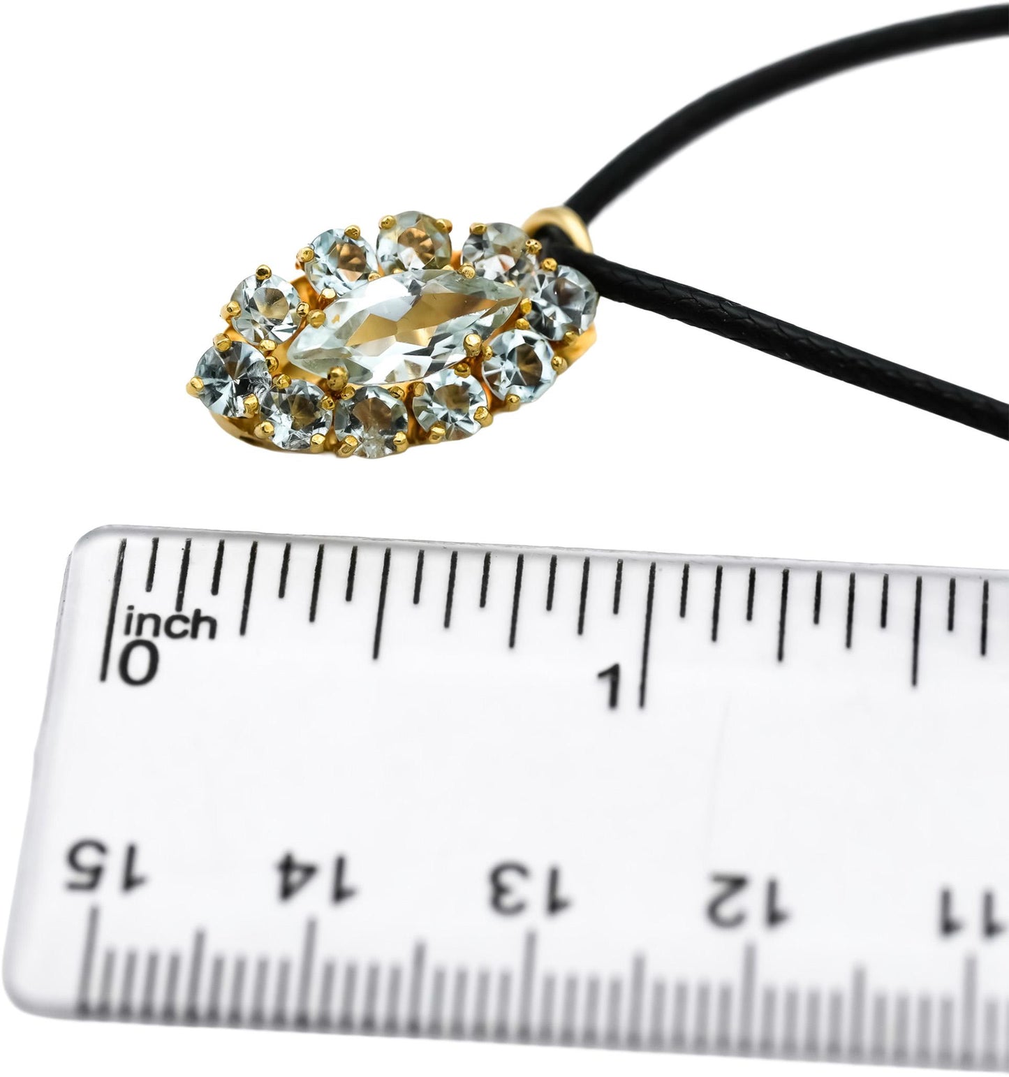 18k Yellow Gold Round and Marquise Cut Aquamarine Cluster Pendant Necklace 2.0CT