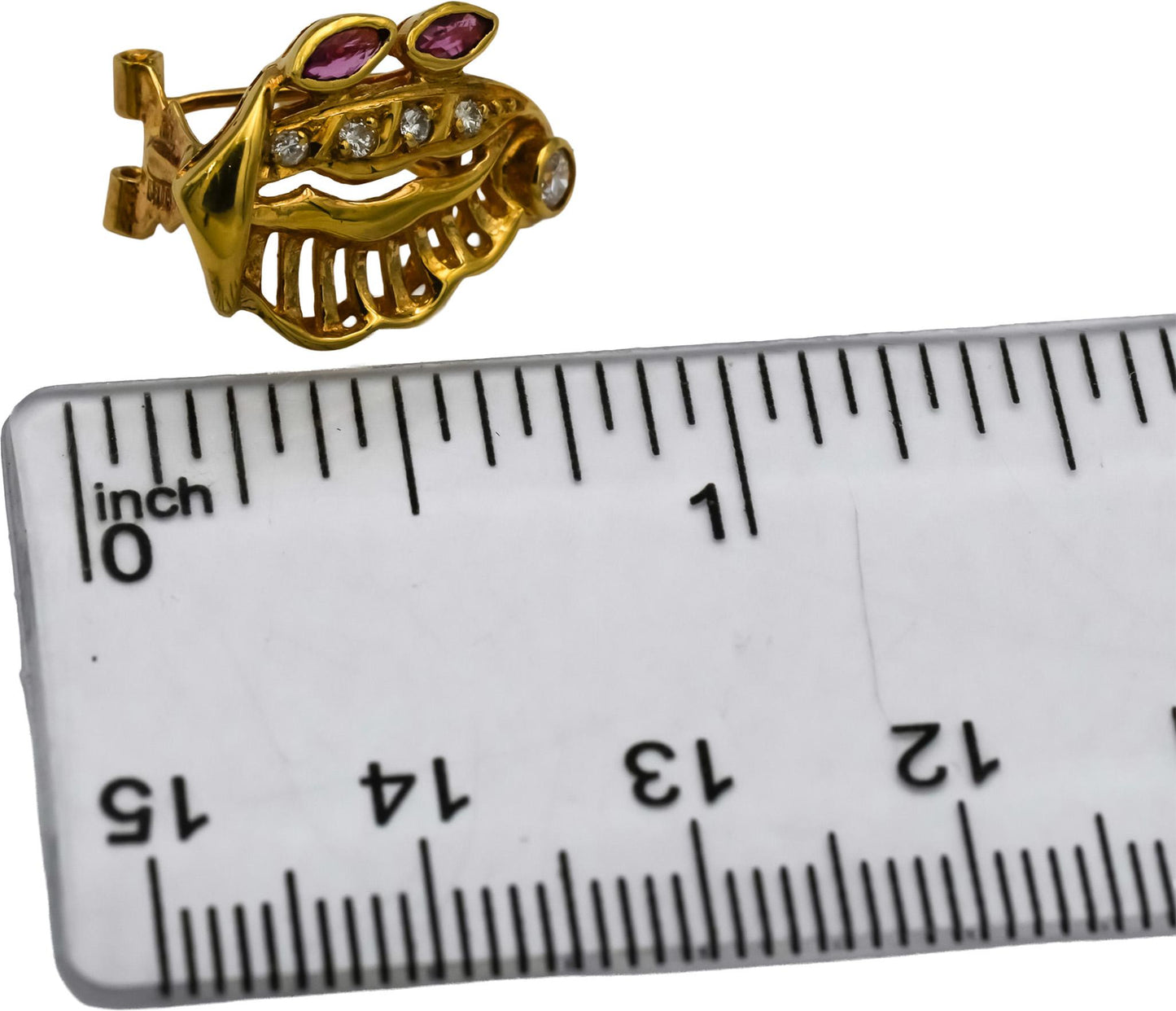 18k Yellow Gold Diamond and Ruby Abstract Earrings 0.40CTW