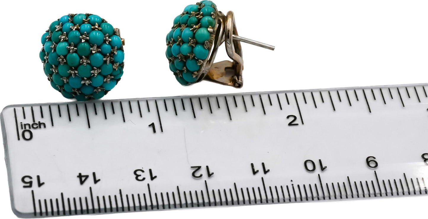 18k White Gold Cabochon Turquoise Cluster Button Earrings