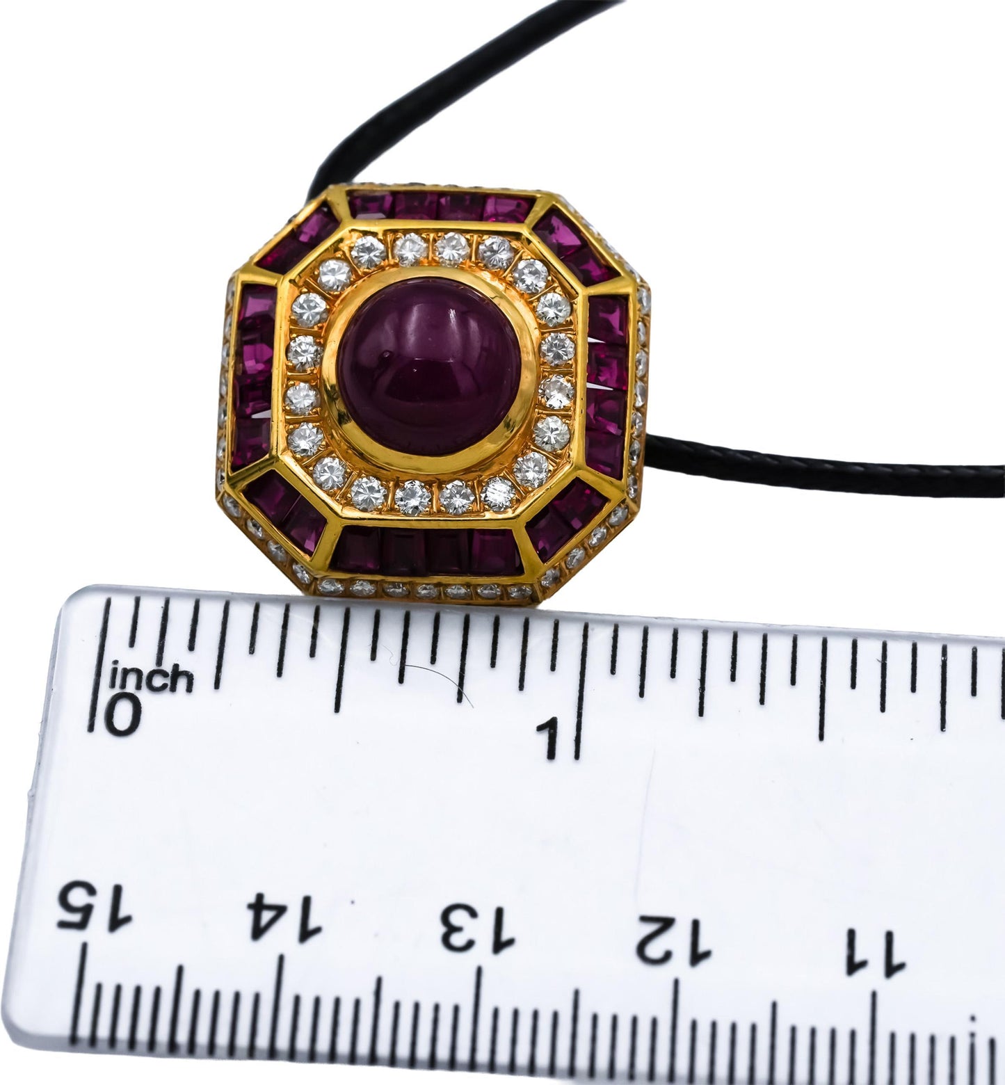 18k Yellow Gold VS Diamond and Ruby Octagon Shaped Slide Pendant Necklace 4.0CT