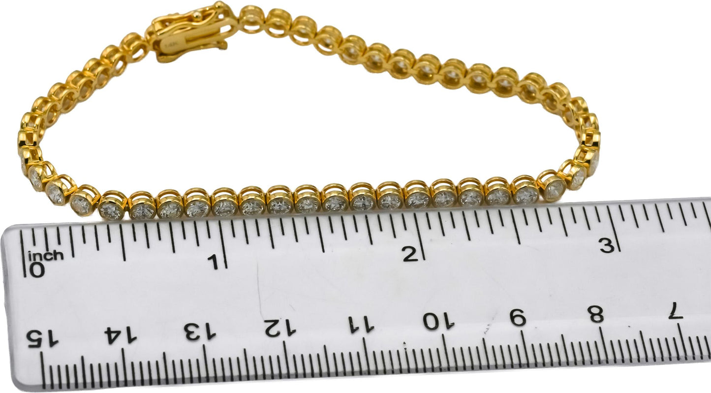 14k Yellow Gold VS Round Bezel Set Diamond Tennis Bracelet 4.35CT