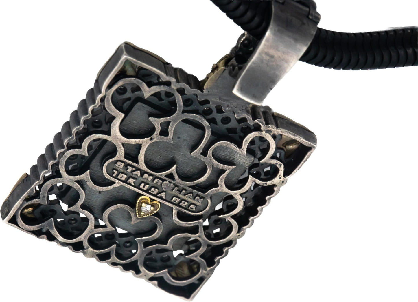 STAMBOLIAN 18k Gold Sterling Silver 0.15CT Diamond Flower Pendant Necklace