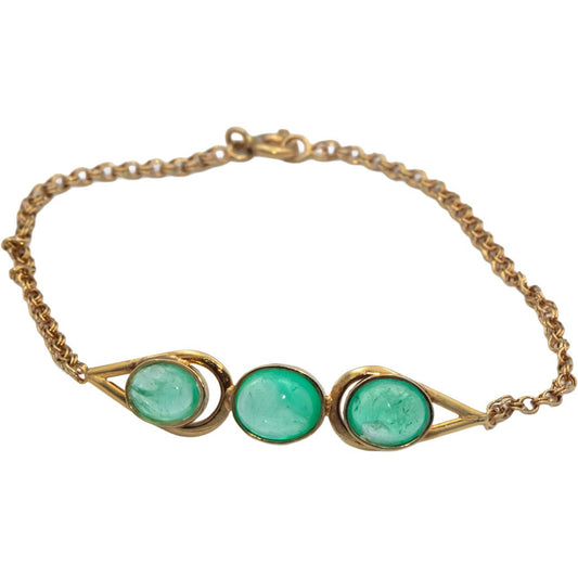18k Yellow Gold 3.50CT Cabochon Emerald Chain Bracelet