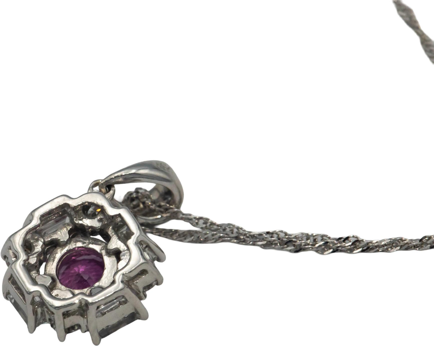 14k White Gold 1.35CT VS Diamond & Pink Sapphire Flower Pendant Necklace