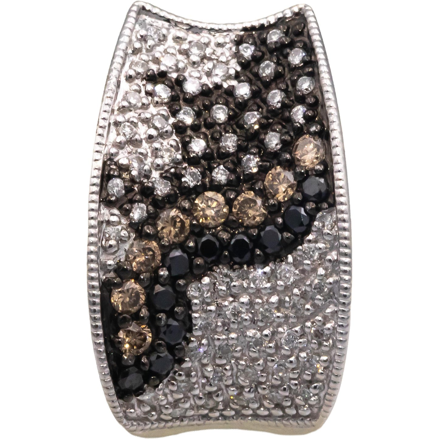 14k White Gold 0.85CT White Brown Black Diamond Cluster Curved Earrings