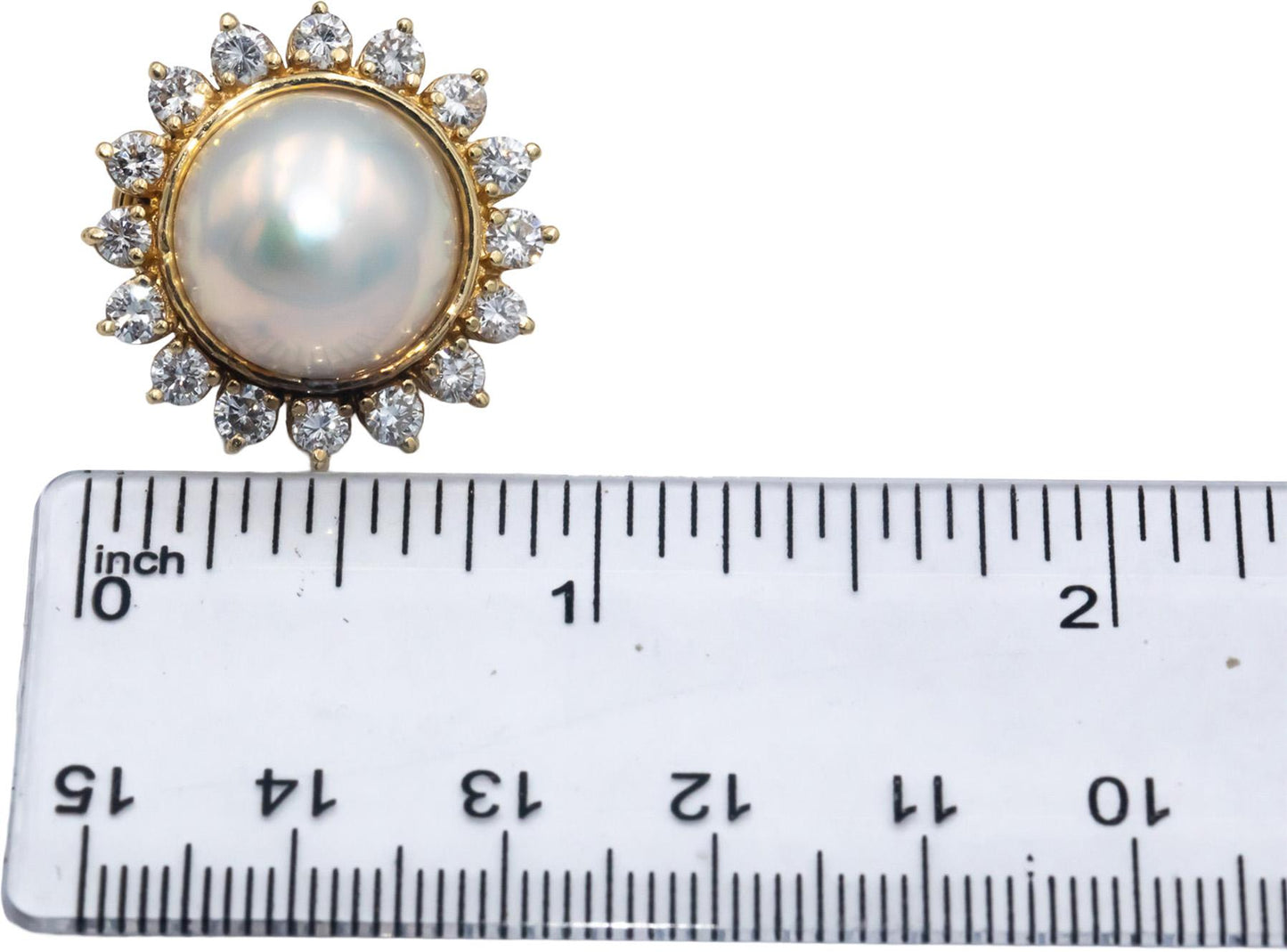 14k Yellow Gold VS Round Cut Diamond & 14mm Mabe Pearl Earrings 2.50CT