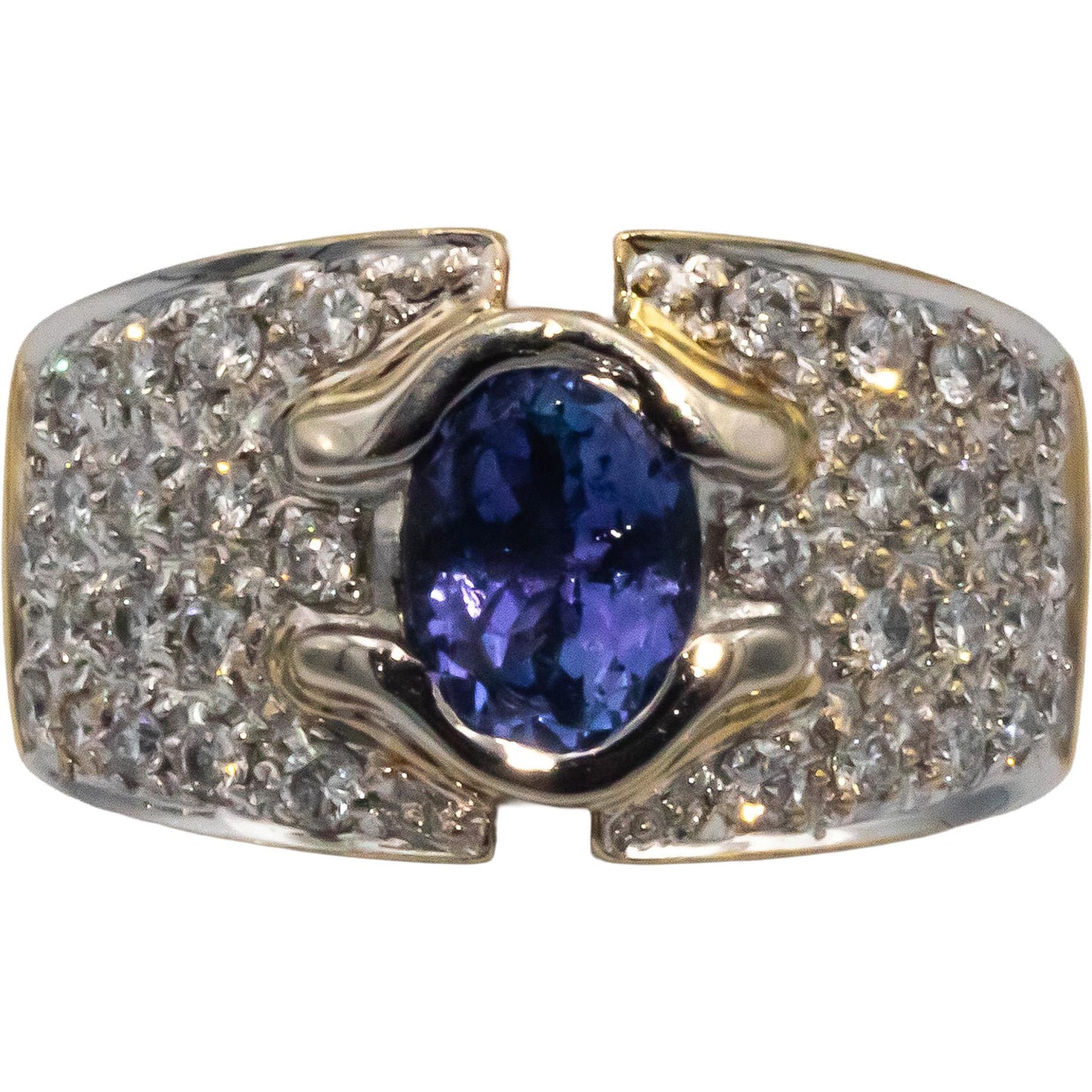 18k Yellow & White Gold 1.80CT Diamond and Tanzanite Cluster Ring Size 8