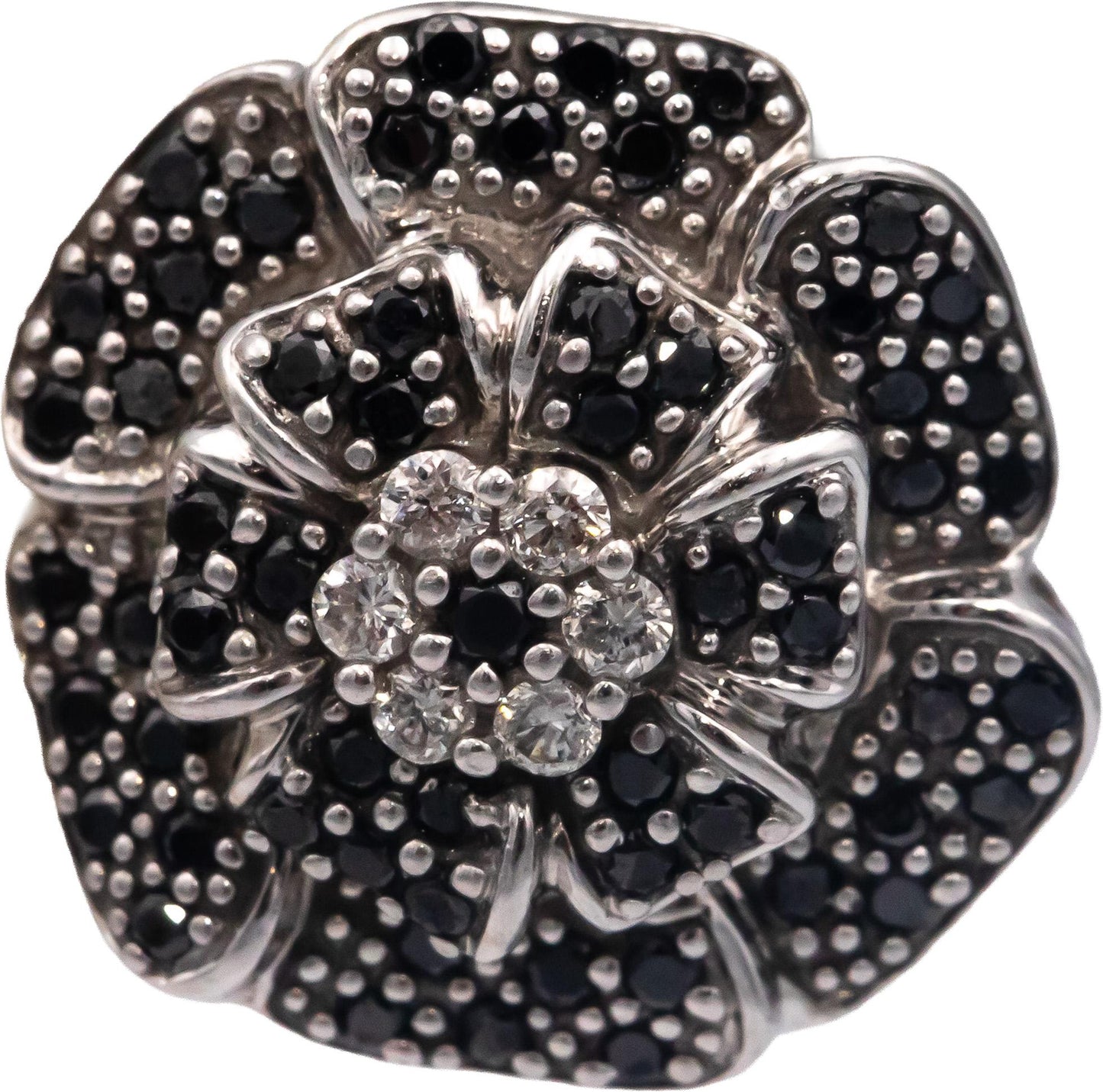 14k White Gold 0.75CT White and Black Diamond Cluster Flower Stud Earrings
