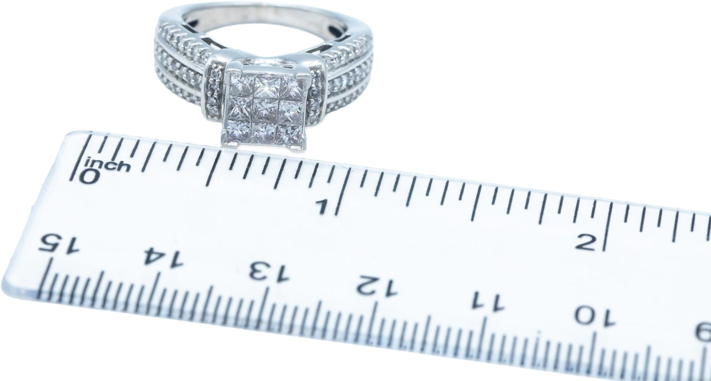10k White Gold Princess & Round Cut Diamond Ring 0.75CT Size 5.75