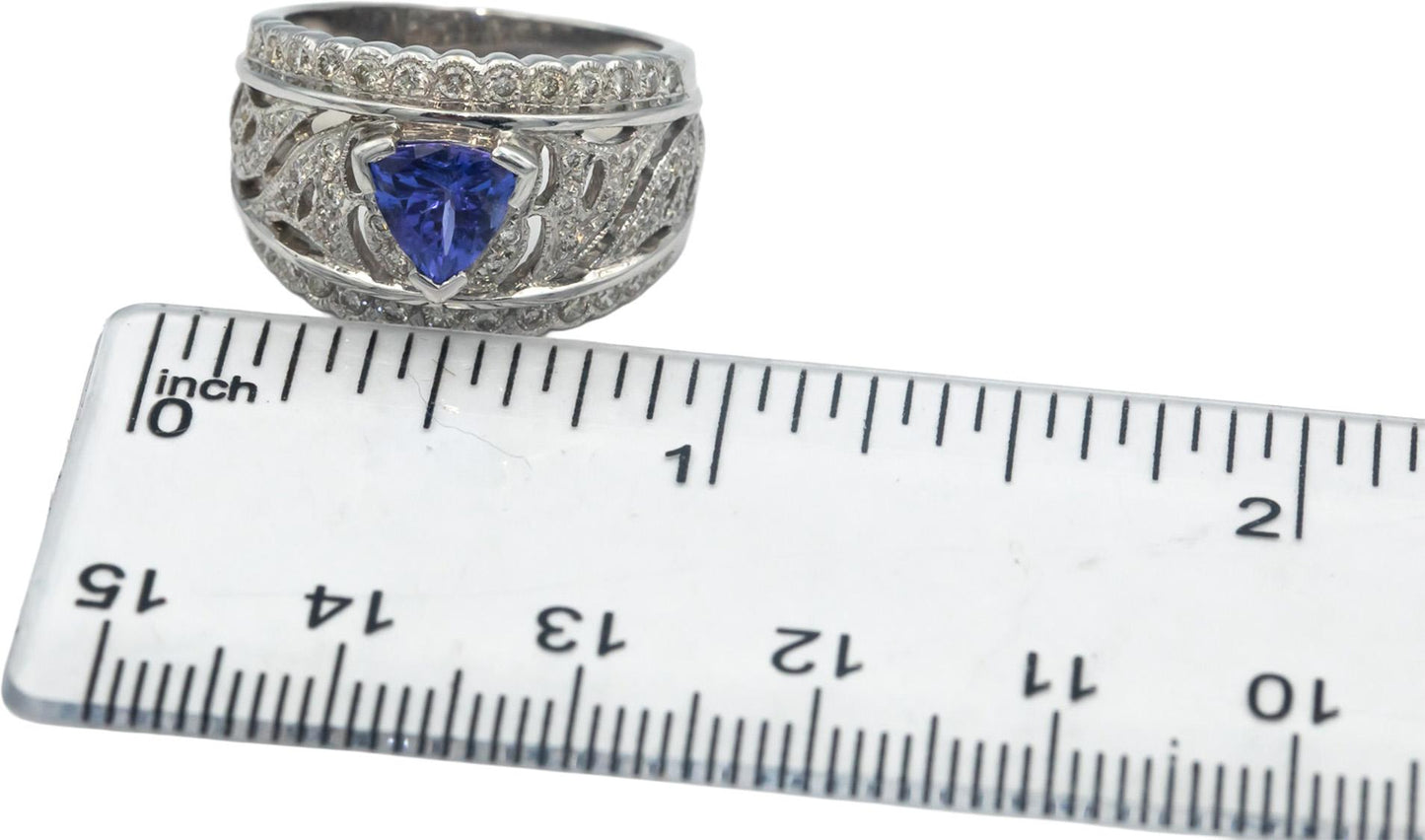 Diamond and Tanzanite Designer 18k White Gold Cocktail Ring 1.51CT Size 6.25
