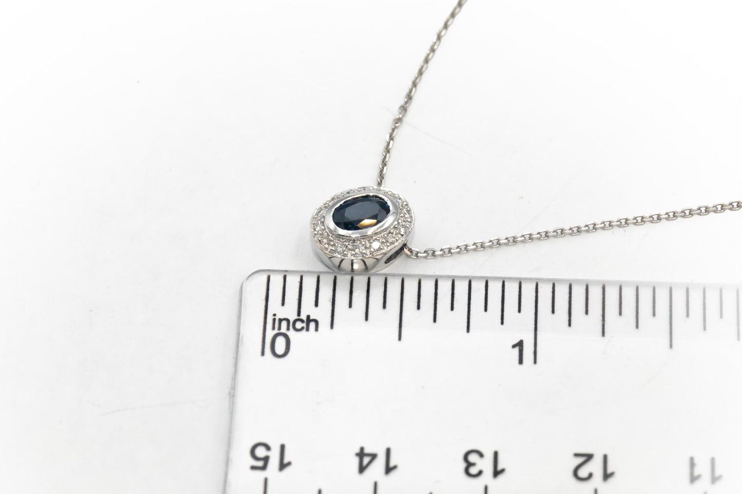Diamond and Sapphire 18k White Gold Halo Pendant Necklace 0.65CT