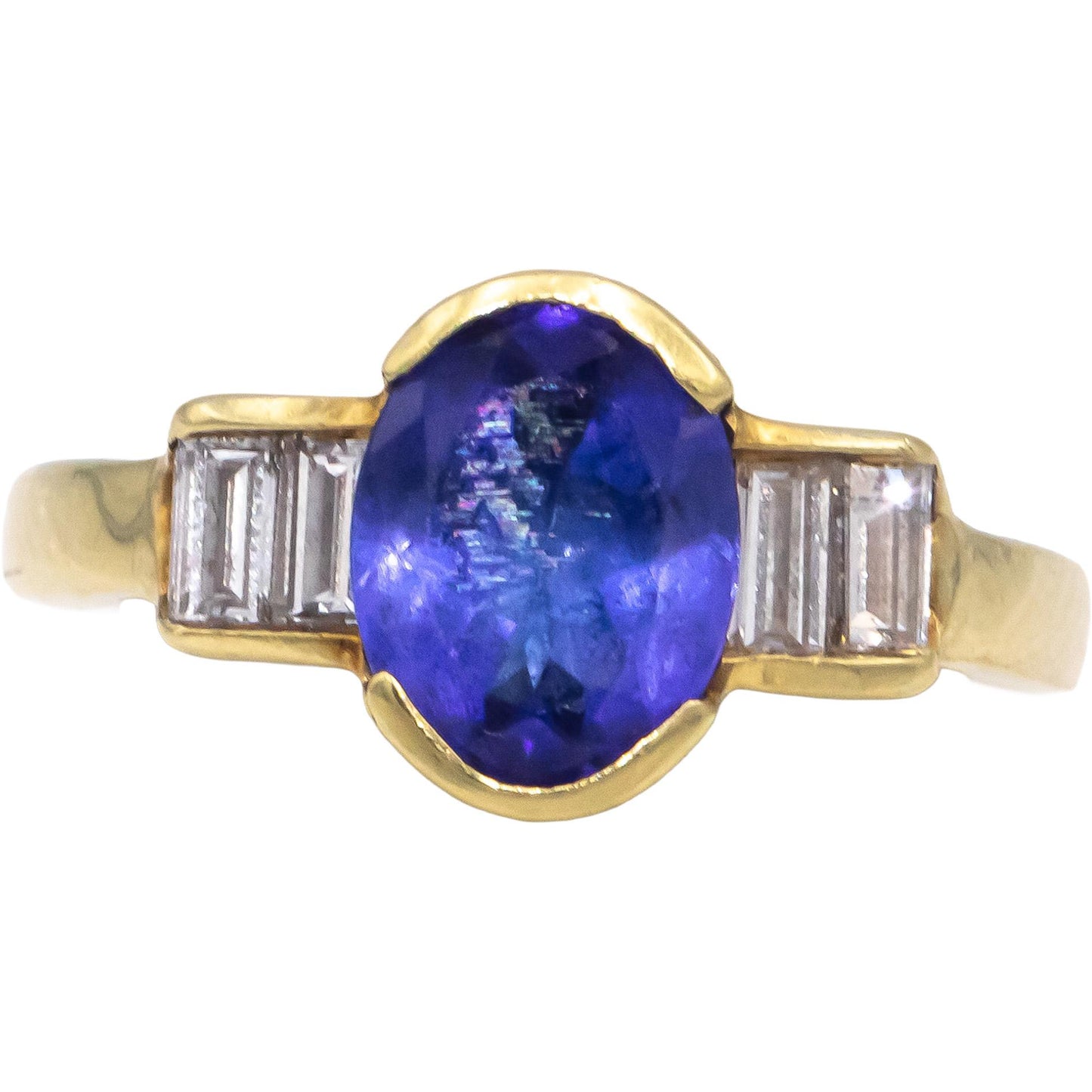Diamond and Tanzanite 18k Yellow Gold Jewelry Cocktail Ring 2.20CT Size 5