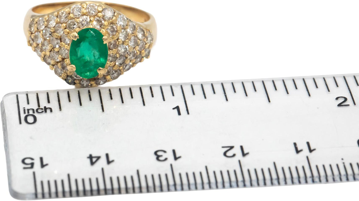 14k Yellow Gold Oval Cut Emerald Round Diamond Cocktail Ring 2.50CT Size 9