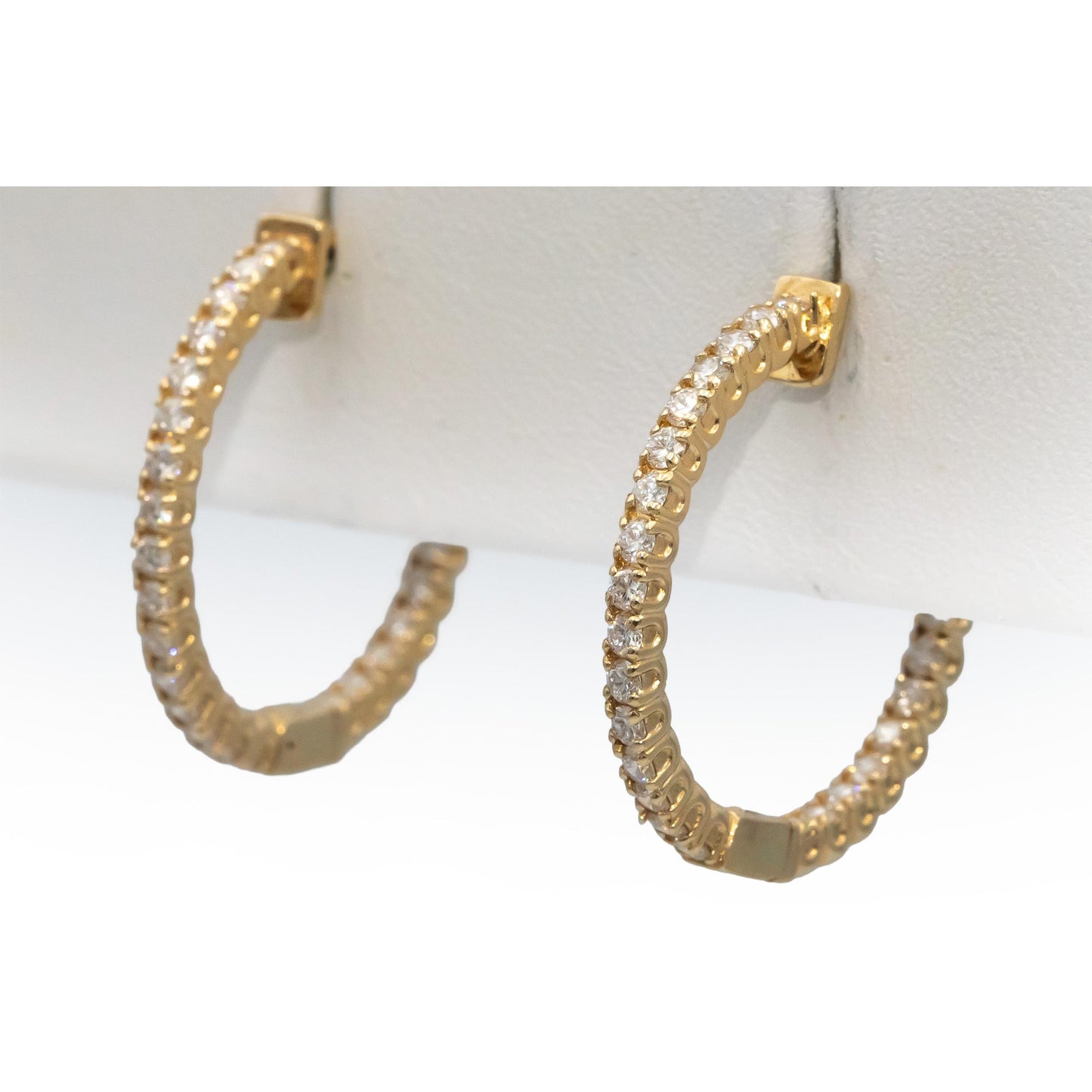 14k Yellow Gold VS Round Diamond Inside Out Hoop Earrings 1.0CT