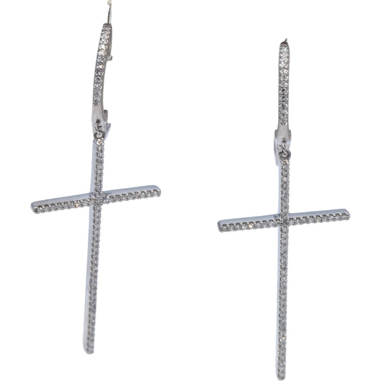 VERA WANG LOVE 10k White Gold Round Diamond Cross Crucifix Dangle Earrings .38CT
