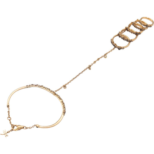 CASTO Designer 18k Yellow Gold Round Diamond Hand Chain Ring Bracelet 2.0CT