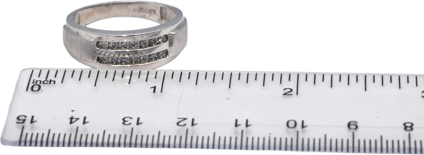10k White Gold Round Channel Set Diamond Two Row Band Ring 0.15CT Size 10.25