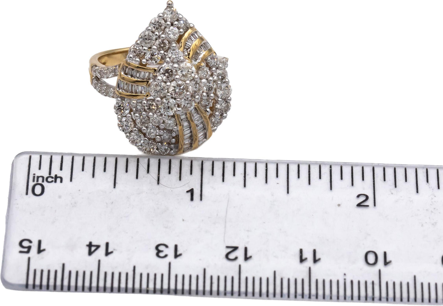 10k Yellow Gold Round and Baguette Diamond Cluster Cocktail Ring 2.0CT Size 7