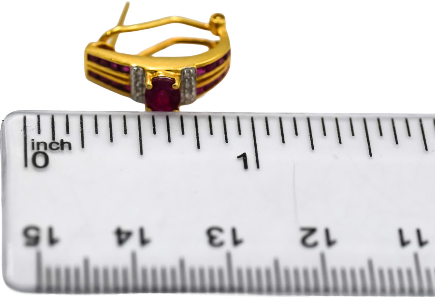 14k Yellow Gold Diamond and Ruby Curved Earrings 0.85CTW