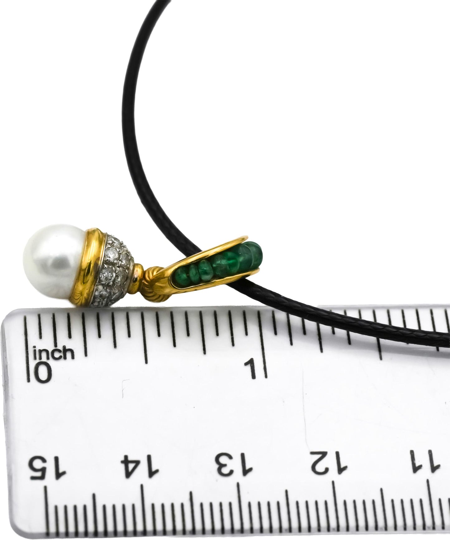 18k Yellow Gold VS Diamond and Pearl Pendant Necklace w/ Emerald Accents 0.30CT