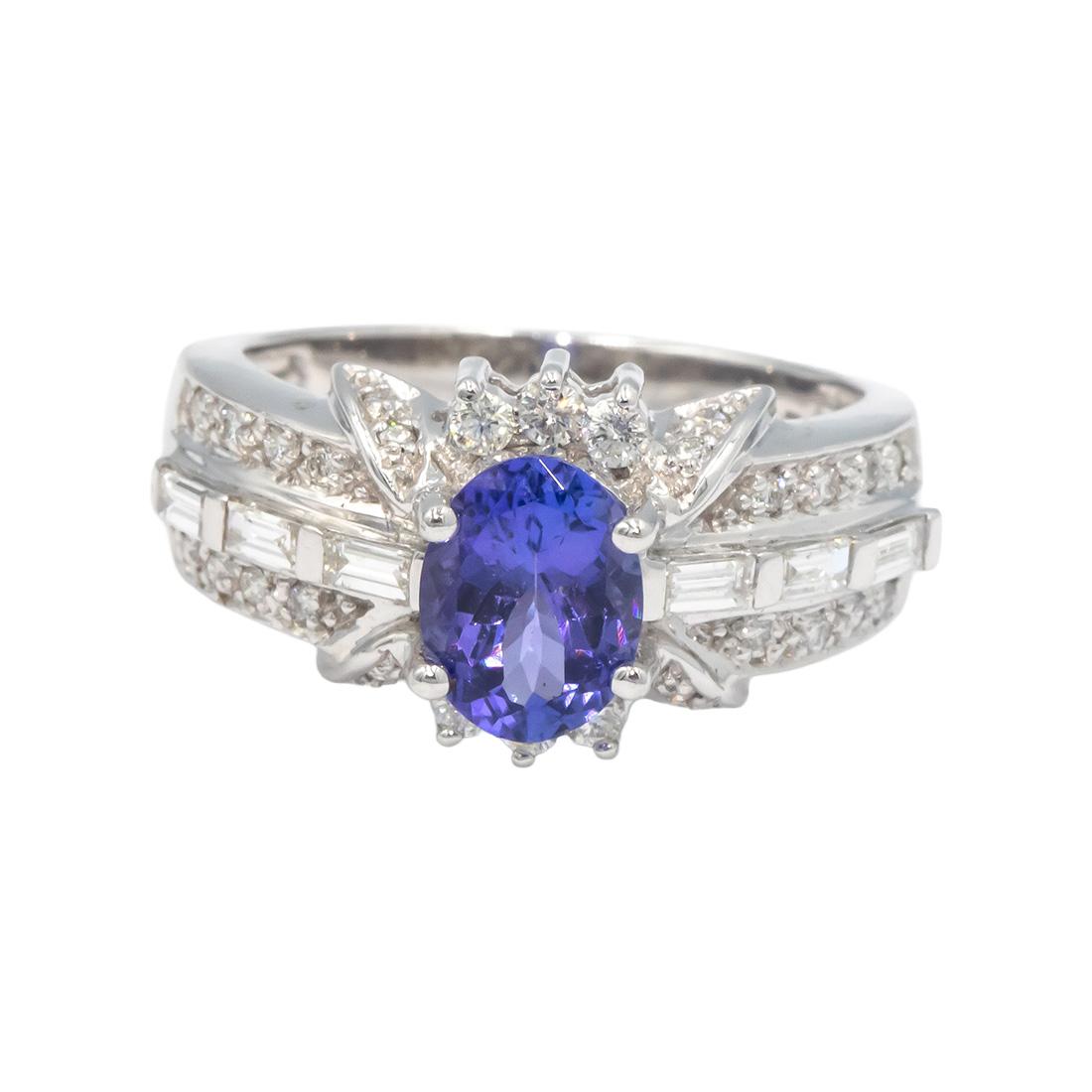 KALATI 18k White Gold 1.60CT Diamond and Tanzanite Cocktail Ring Size 7