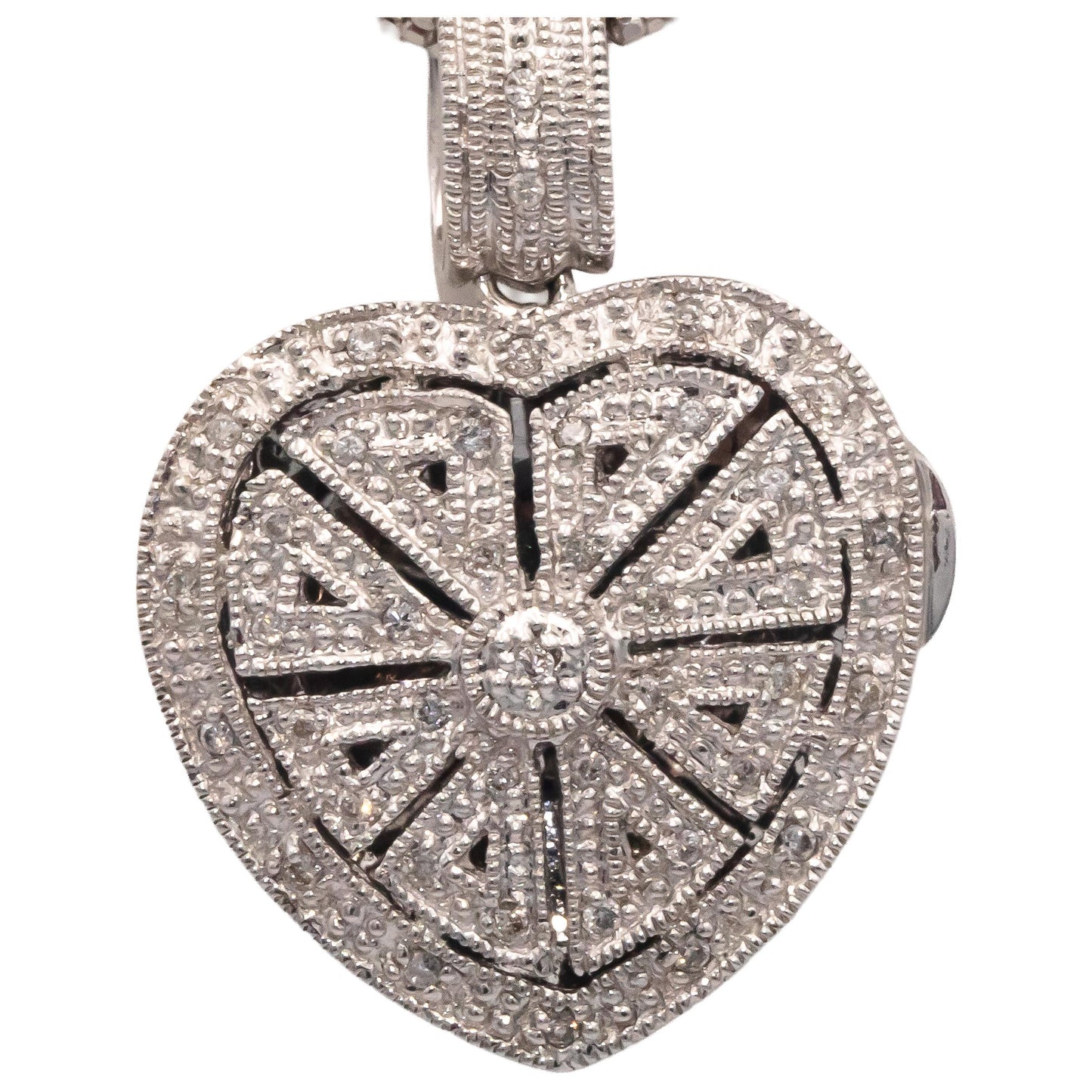 14k White Gold 0.13CT Diamond Filigree Heart Locket Pendant Multi-Chain Necklace