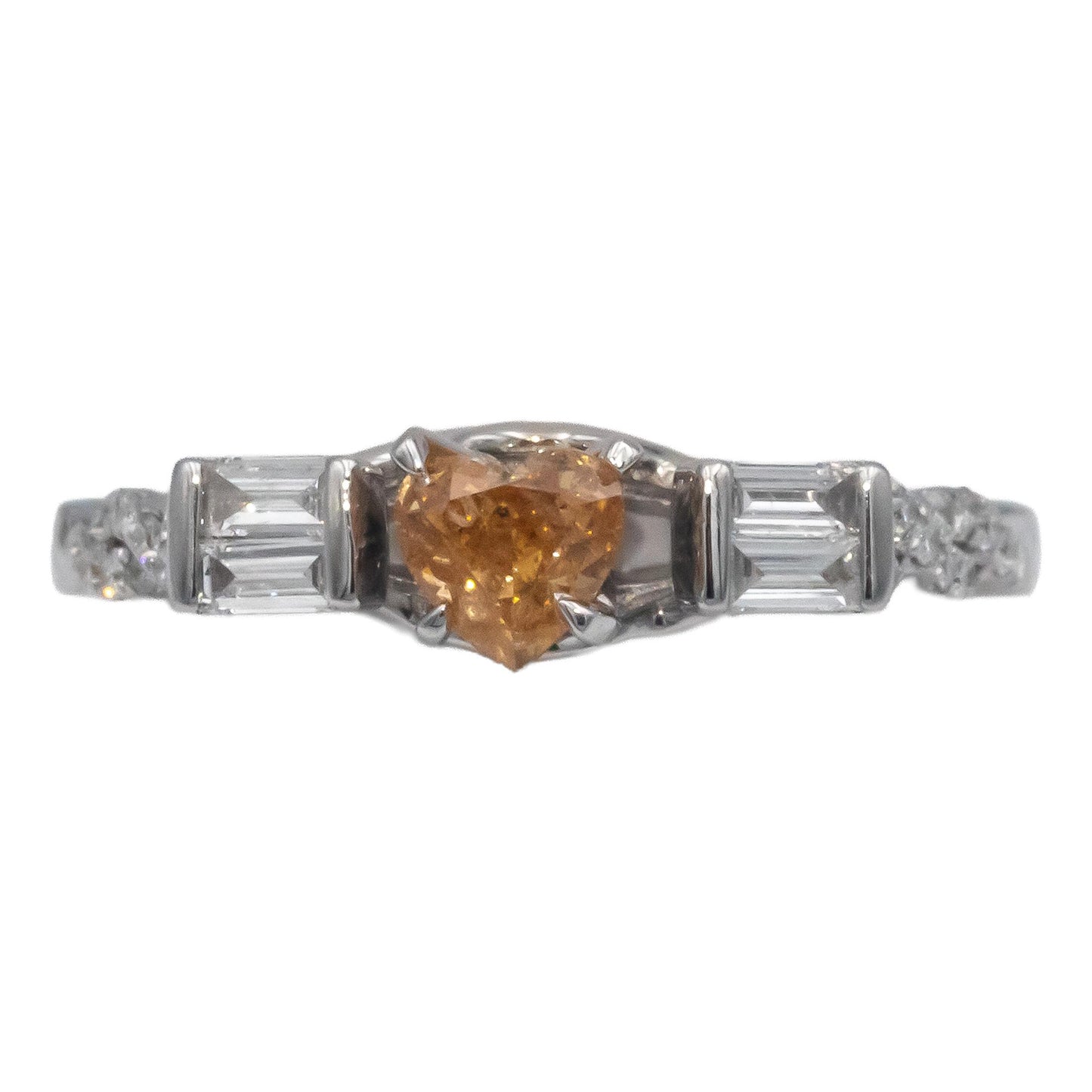 GIA Certified White and Heart Cut Orange Diamond Engagement Ring 0.82CT Size 6