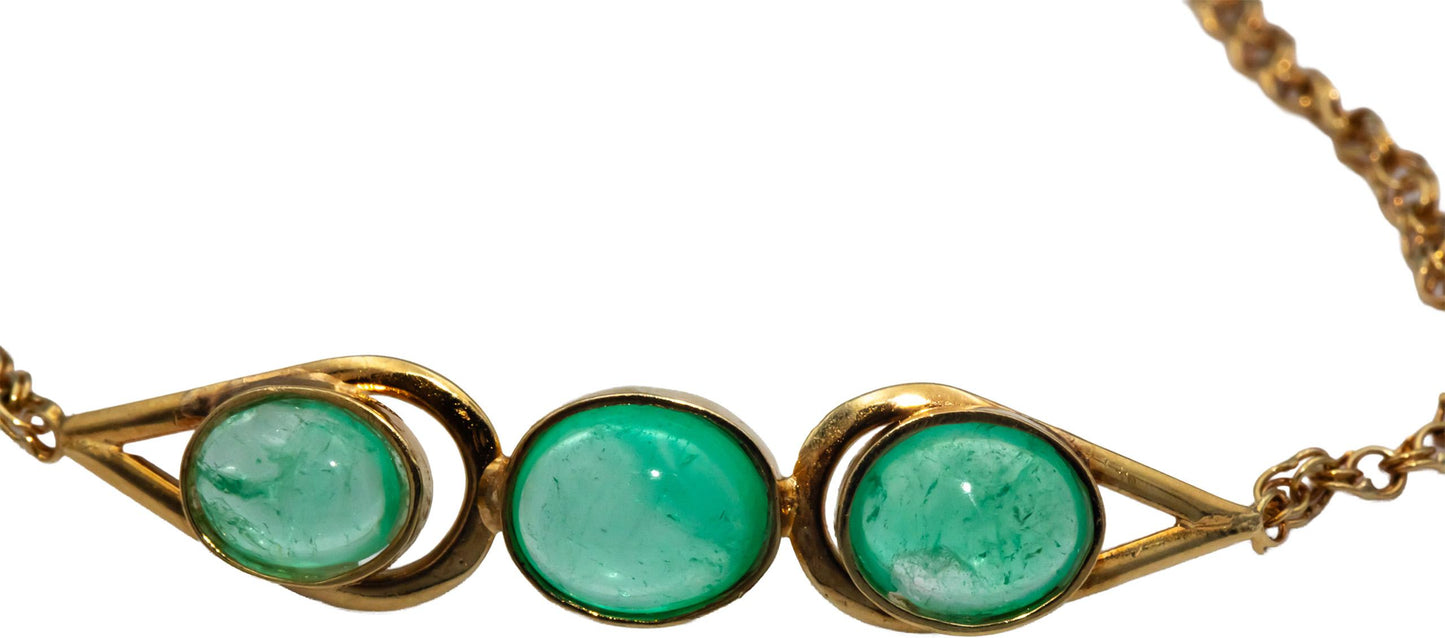 18k Yellow Gold 3.50CT Cabochon Emerald Chain Bracelet