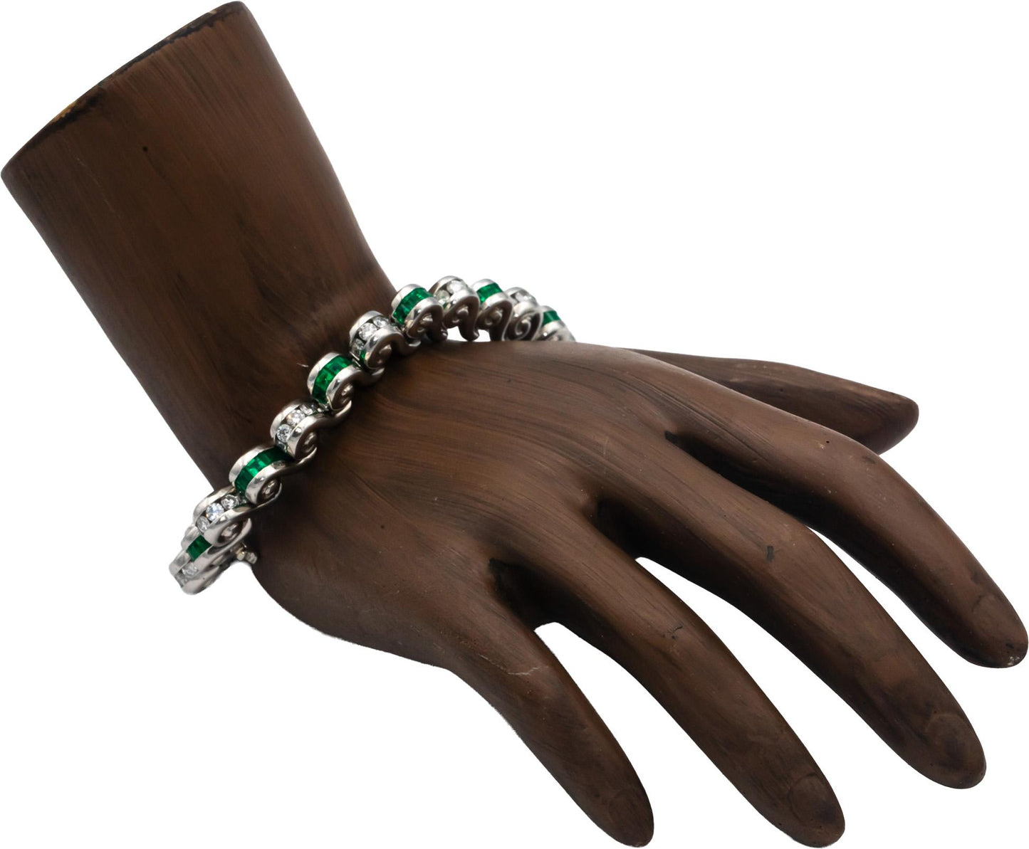 KRYPELL Designer Platinum VS Diamond and Emerald Channel Set Bracelet 7.50CT