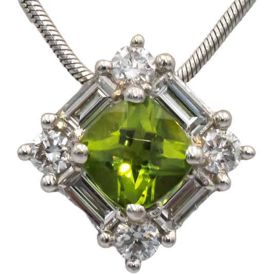 14k & 18k White Gold 1.75CT VS Diamond and Peridot Pendant Necklace