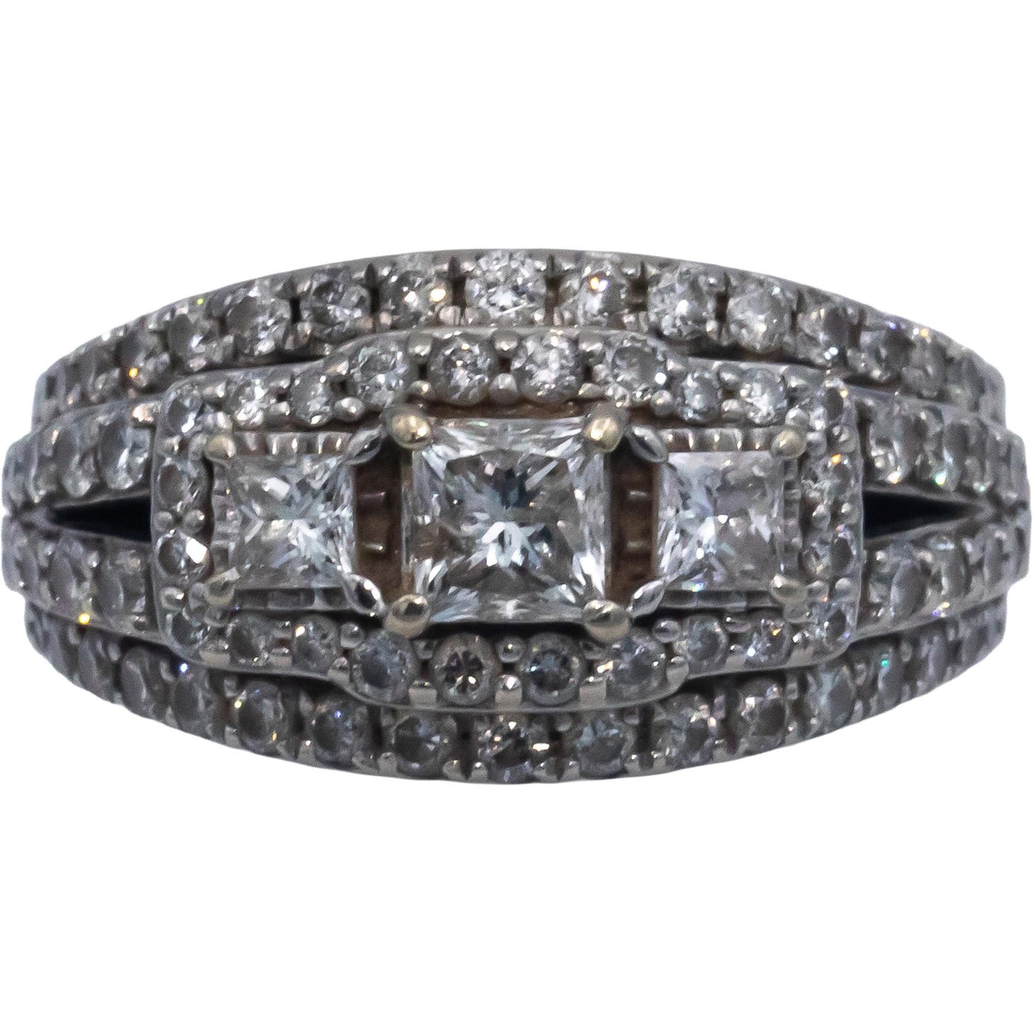 14k White Gold 1.70CT Princess and Round Cut Diamond Engagement Ring Size 8