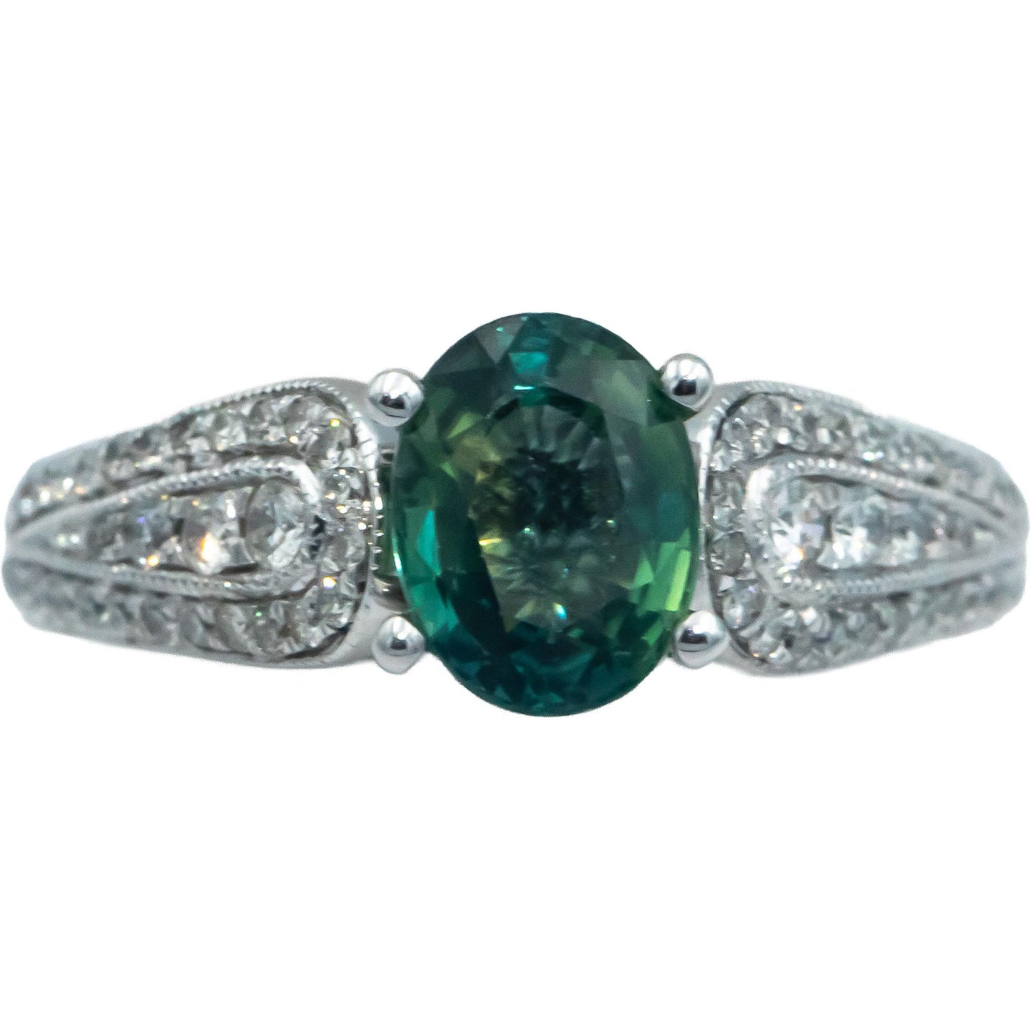 14k White Gold 2.31CT Diamond & Bi-Color Sapphire Ring Size 6.75