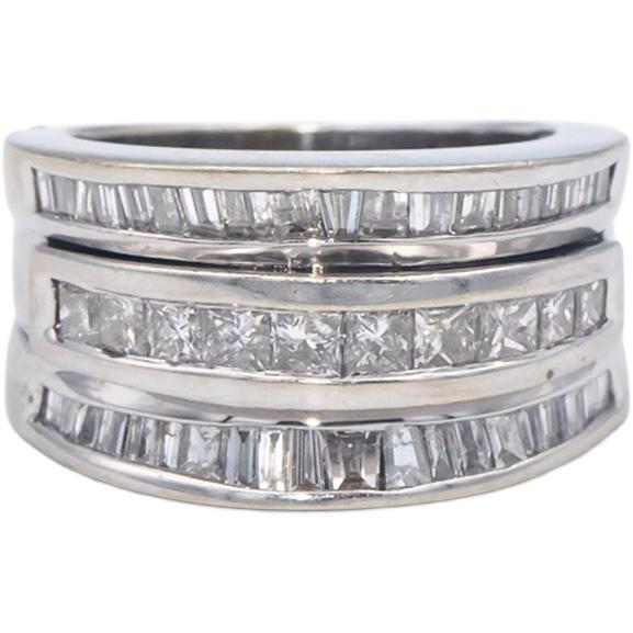 14k White Gold 1.50CT Round & Baguette Cut Diamond Band Ring Size 5