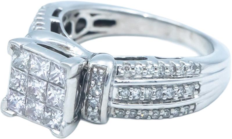 10k White Gold 0.75CT Princess & Round Cut Diamond Ring Size 5.75